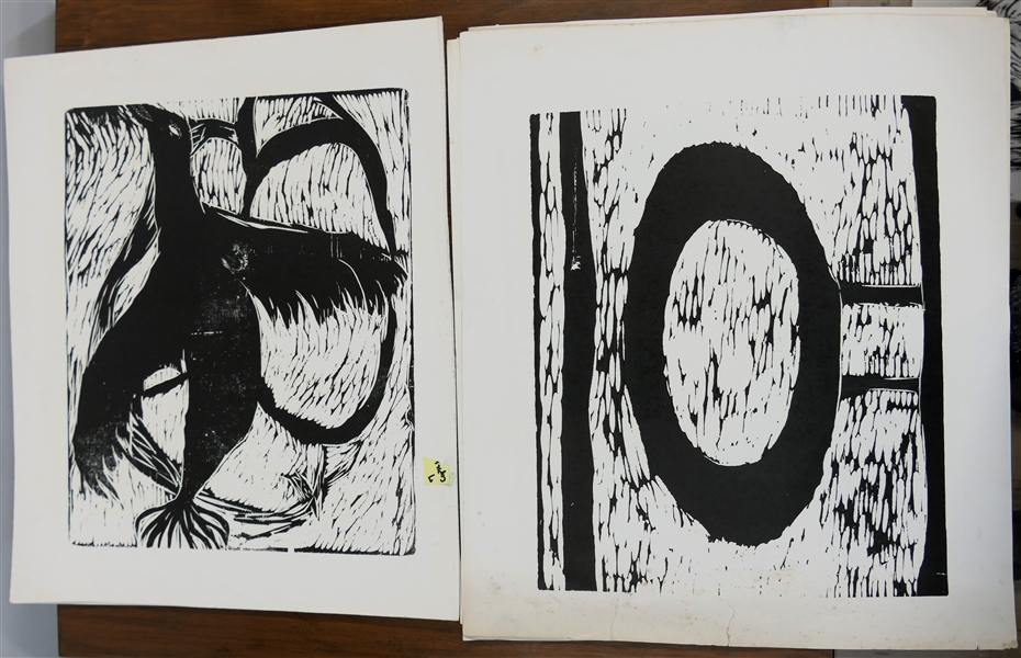 Collection of 11 Wood Block Prints by North Carolina Artist Norbert Irvine (1937 - 2015) - 7 Unsigned Copies of "Dead Up" and 4 Other Unsigned Prints Measuring 15 1/2" by 17 1/2"