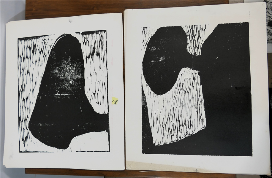 Collection of 14 Wood Block Prints by North Carolina Artist Norbert Irvine (1937 - 2015) - 7 Copies of Each Print - Wood Blocks Measure 14 1/2" by 18 1/2"