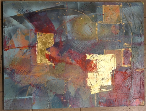 Unsigned Sudi Park Original Oil on Canvas Painting with Gold Leaf Accents - Canvas Measures 18 by 24