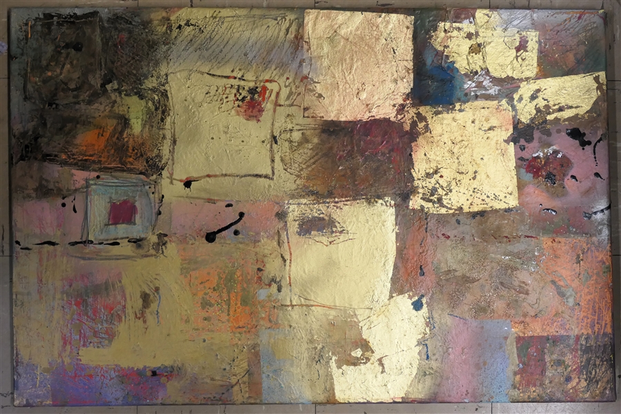 Beautiful Sudi Park Original Oil on Canvas Painting - Very Colorful with Lots of Gold Leaf Accents - Unsigned - Canvas Measures 20" by 30"