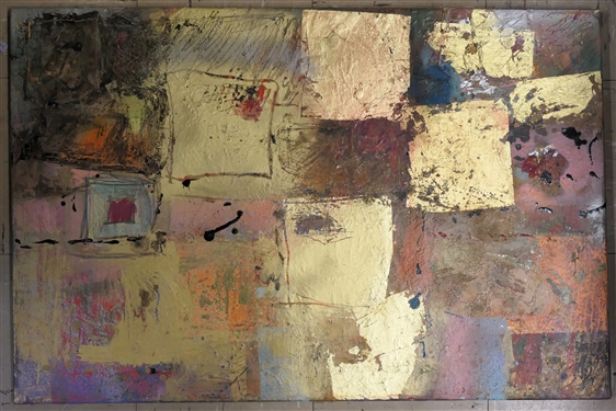 Beautiful Sudi Park Original Oil on Canvas Painting - Very Colorful with Lots of Gold Leaf Accents - Unsigned - Canvas Measures 20 by 30