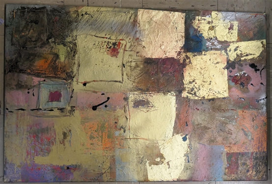 Beautiful Sudi Park Original Oil on Canvas Painting - Very Colorful with Lots of Gold Leaf Accents - Unsigned - Canvas Measures 20 by 30