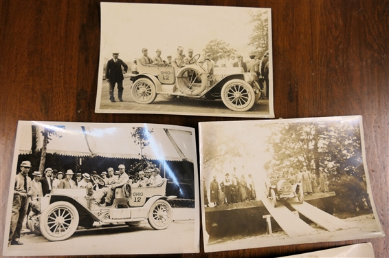 7 Automobile Race Photographs by N. Lazarnick (Detroit Branch) of Ohio 12 Car - Captions on Reverse Ohio #12 at Hot Springs, Ark.  and Cars coming off ferry near Roe. Ark - Photos Measure 4...