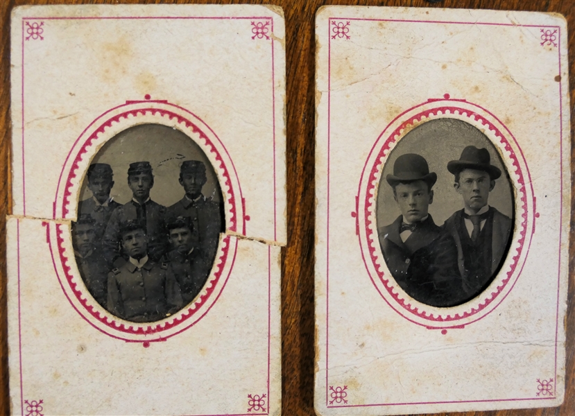 2 - Gem Tin Types - 5 Gentlemen in Uniform and 2 Gentleman in Hats - Tin Types Measure 1 1/2" by 1 1/2"