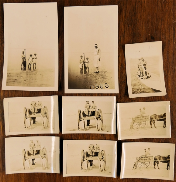 Collection of Antique Photo Prints including Children at Waters Edge with Mammy, Children at Waters Edge, Fishing Photos, Horse and Wagon, Ponies and Wagon - Larger Photos Measure 4" By 3"...