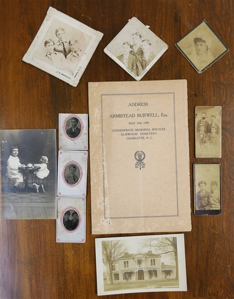 Collection of Antique Photos, Tin Types, and CDV Cards including Many of Young Boys, Little Girl at Tea Party, and Program  "Address of Armistead Burwell, Esq. May 10th 1898 - Confederate Memorial...
