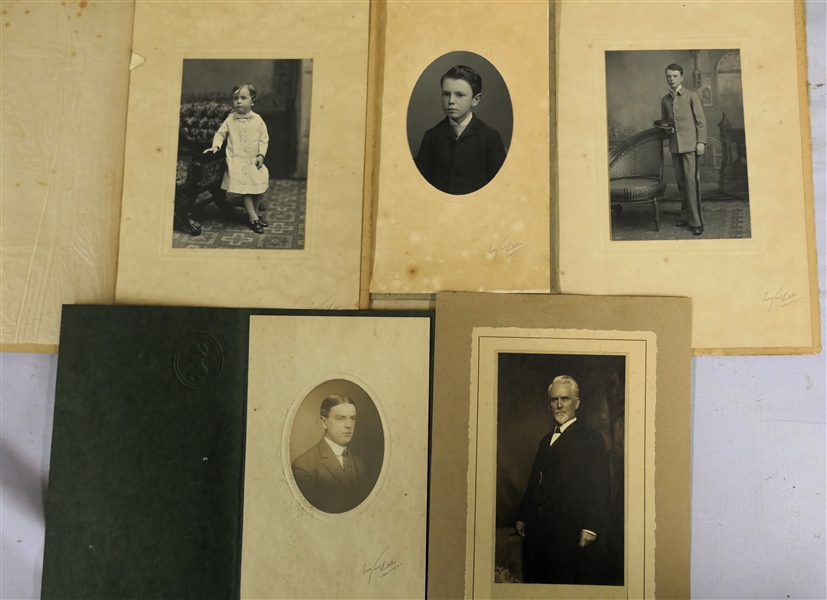 Collection of Antique Photographs - Children, Young Men, Young Man in Military Uniform, and Older Gentleman - In Embossed Paperboard Folders