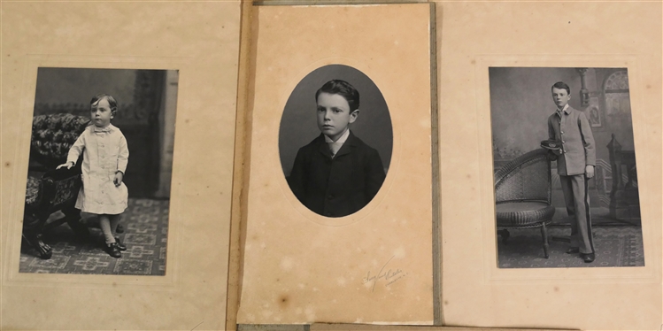 Collection of Antique Photographs - Children, Young Men, Young Man in Military Uniform, and Older Gentleman - In Embossed Paperboard Folders