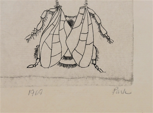 Pen and Ink Drawing of Insects by North Carolina Artist Bruce Park - Artist Signed and Dated 1969 - Art Measures 17 3/4 By 12 