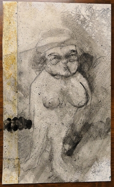 2 Pen and Ink Drawings by Sudi Park -North Carolina Artist - Woman with Mirror Measures 8 by 9 1/2 Other Measures 12 1/4 by 7 1/4
