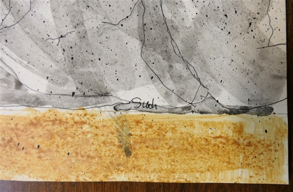2 Pen and Ink Drawings by Sudi Park -North Carolina Artist - Woman with Mirror Measures 8 by 9 1/2 Other Measures 12 1/4 by 7 1/4
