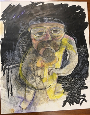 2 Pen, Ink, and Watercolor Drawings by Sudi Park - North Carolina Artist - Largest on Paper Measures 17 by 14 Smaller on Board - Art Work #18 - Measures 3 3/4 by 3 1/8 