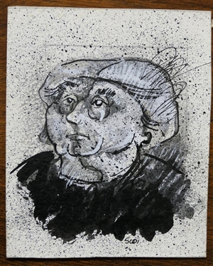 2 Pen, Ink, and Watercolor Drawings by Sudi Park - North Carolina Artist - Largest on Paper Measures 17 by 14 Smaller on Board - Art Work #18 - Measures 3 3/4 by 3 1/8 