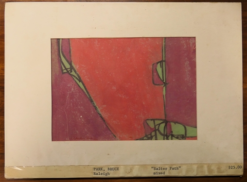 Salter Path Mixed Media Artwork by Bruce Park - Raleigh, NC Artist - Dated 12/67- Gallery and Exhibition Labels - Mat Measures 16 by 21 1/2