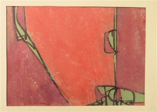 Salter Path Mixed Media Artwork by Bruce Park - Raleigh, NC Artist - Dated 12/67- Gallery and Exhibition Labels - Mat Measures 16 by 21 1/2