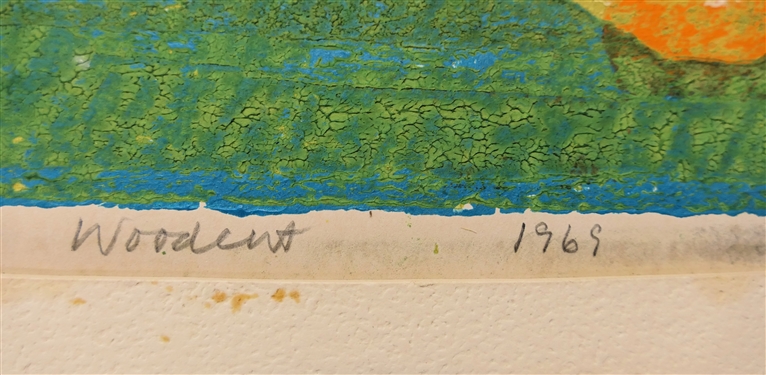 Bruce Park Woodcut Dated 1969 - Very Colorful - Artist Signed and Dated - Art Measures 9 by 12