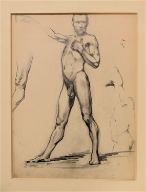 Sudi Park 1971 Pencil Drawing On Vellum Paper and Unsigned Male Nude Study in Charcoal - Nude Measures 20 by 16