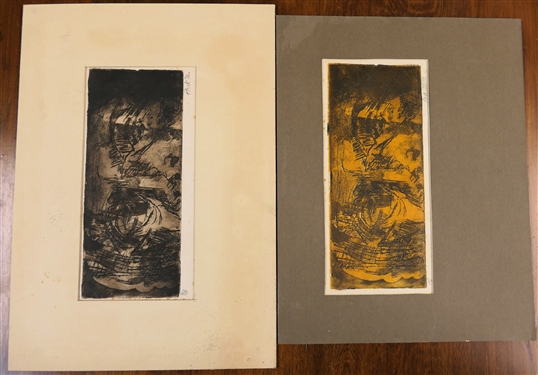 2 Bruce Park - North Carolina Artist - Screen Prints of A Face with Eyes - Orange  Artist Proof Dated 2/8/72 and Other Numbered 3/8 Dated '72 - Each is Matted - Art Work Measures 4 by 8 1/2 