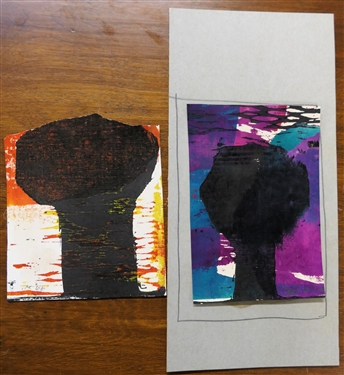 2 Smaller Artworks by Norbert Irvine - Black and Orange Dated 1966 and Purple, Teal, and Black Dated 1966 - Art Measures 6 by 4 1/4 