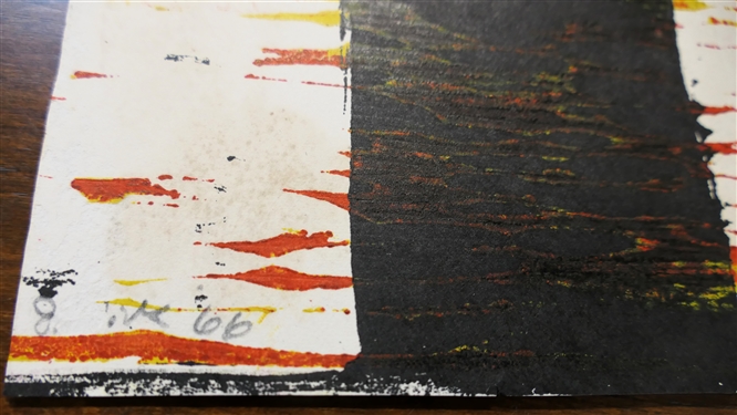 2 Smaller Artworks by Norbert Irvine - Black and Orange Dated 1966 and Purple, Teal, and Black Dated 1966 - Art Measures 6 by 4 1/4 