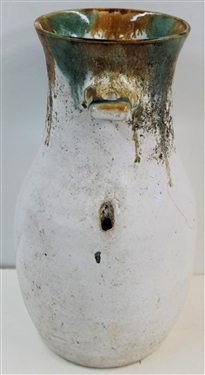 Holly Hill - Seagrove North Carolina Art Pottery Bid House - White Body with Green and Brown Glaze Accents - House Measures 9 1/2