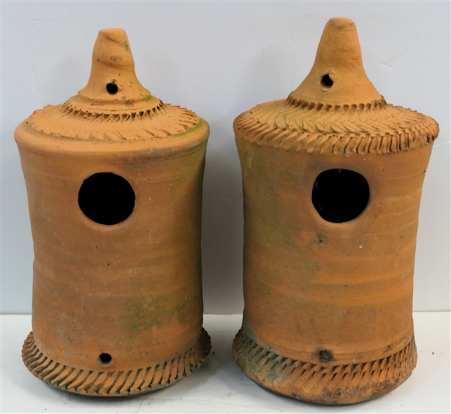 2 - Hewells Pottery - Gillsville Georgia - Pottery Bird Houses - Each Measures 10" Tall - One Has Chip on Underside 