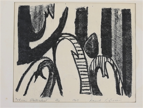 Ronald L. Sears - North Carolina Artist Moon Particles Number 3/10 - Dated 1969 - Artist Signed Matted Print - Mat Measures 13 3/4 by 14 1/4 