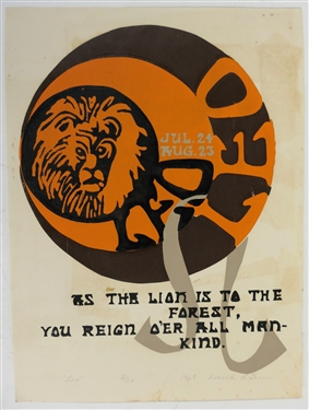 Leo Number 2/20 by North Carolina Artist Ronald L. Sears - Dated 1969 - As The Lion Is To The Forest, You Reign O'er All Man - Kind - Art Measures 14 by 10 1/2 