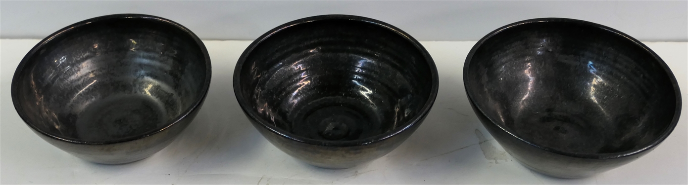 3 Cole Pottery Bowls - Signed by Artist Celia Cole - Dated 1987 - Poems on Bottoms of Each Bowl - Bowls Measure 5 1/2 Across
