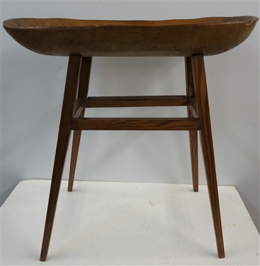 Antique Dough Tray Converted To Table - Center Has Been Repaired -Pine Tapered Legs - Overall Measures 23 tall 