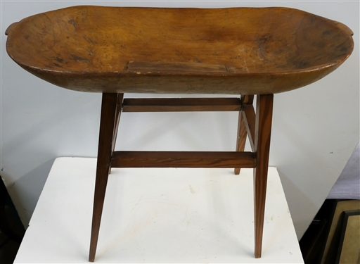 Antique Dough Tray Converted To Table - Center Has Been Repaired -Pine Tapered Legs - Overall Measures 23 tall 