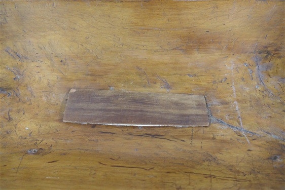 Antique Dough Tray Converted To Table - Center Has Been Repaired -Pine Tapered Legs - Overall Measures 23 tall 
