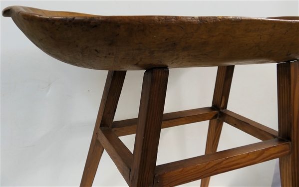 Antique Dough Tray Converted To Table - Center Has Been Repaired -Pine Tapered Legs - Overall Measures 23 tall 