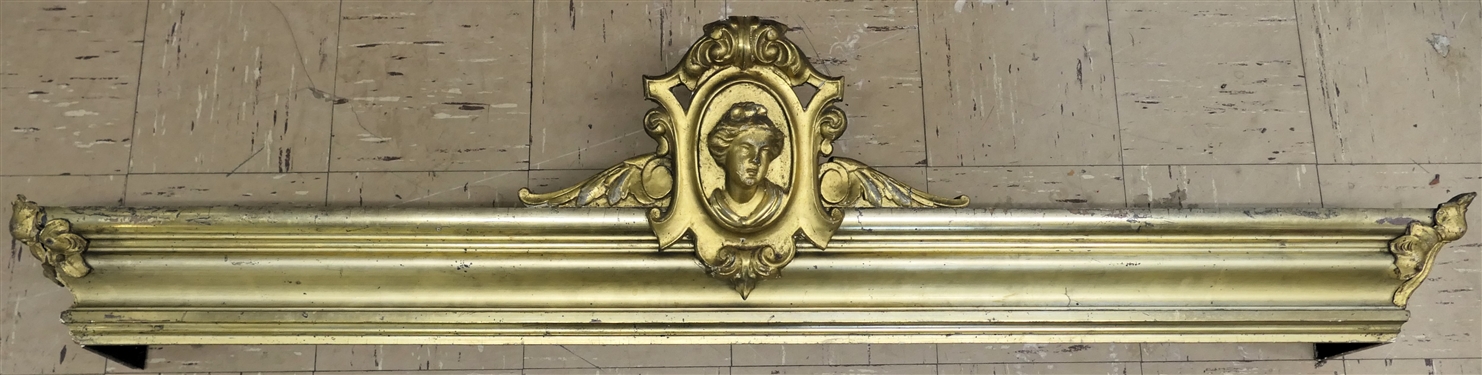 Incredible 19th Century Giltwood Window Cornice - Woman's Bust in Center - Ornate Center Crest and Corner Pieces - From Longgrass Plantation - Overall Measures 55