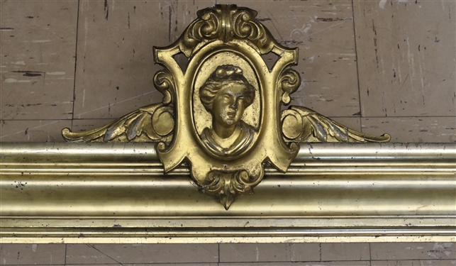Incredible 19th Century Giltwood Window Cornice - Woman's Bust in Center - Ornate Center Crest and Corner Pieces - From Longgrass Plantation - Overall Measures 55
