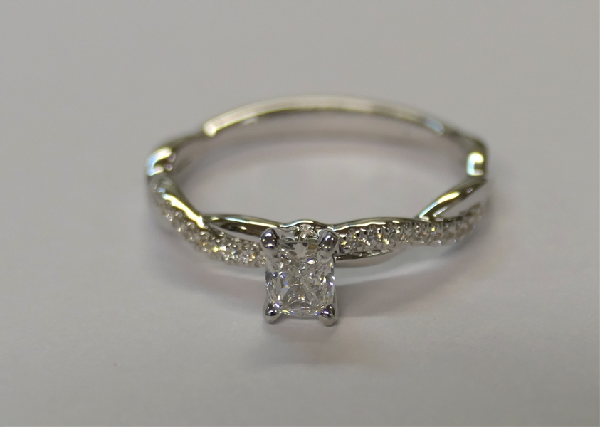 Very Beautiful Blue Nile Diamond Engagement Ring - New Never Presented - "Petite Twist Diamond Engagement Ring in 14kt White Gold" - Center Diamond GIA Certified .42 Carat, D Color, IF Clarity -...