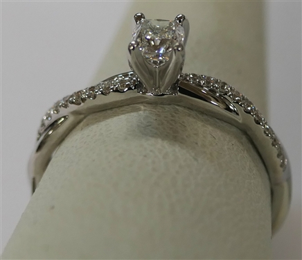 Very Beautiful Blue Nile Diamond Engagement Ring - New Never Presented - Petite Twist Diamond Engagement Ring in 14kt White Gold - Center Diamond GIA Certified .42 Carat, D Color, IF Clarity -...