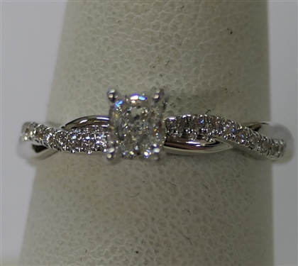 Very Beautiful Blue Nile Diamond Engagement Ring - New Never Presented - Petite Twist Diamond Engagement Ring in 14kt White Gold - Center Diamond GIA Certified .42 Carat, D Color, IF Clarity -...