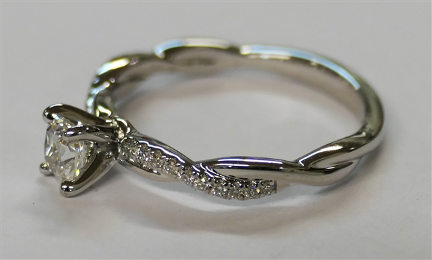 Very Beautiful Blue Nile Diamond Engagement Ring - New Never Presented - Petite Twist Diamond Engagement Ring in 14kt White Gold - Center Diamond GIA Certified .42 Carat, D Color, IF Clarity -...