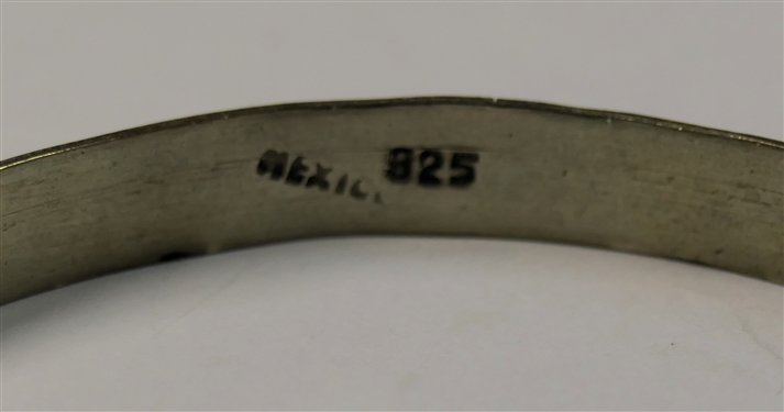 Mexican Sterling Silver Bangle Bracelet with Hand Stamped Fish - Marked 925 Mexico
