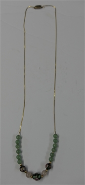 Asian Gold Over Sterling Silver Necklace with Jade and Cloisonné Beads - Marked Silver on Clasp - Necklace Measures 24