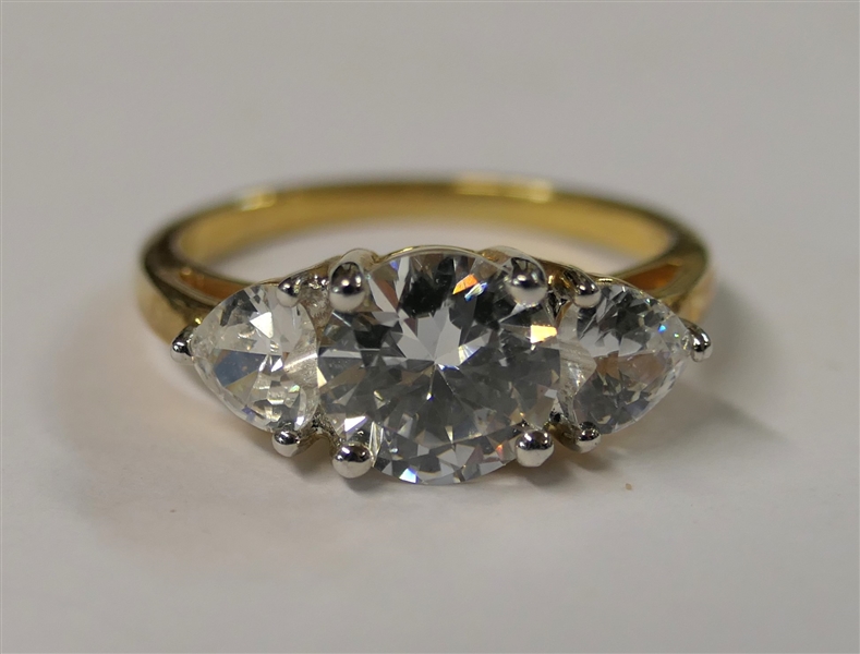 Gold Over Sterling Silver Ring with 3 Stones - Ring Size 7