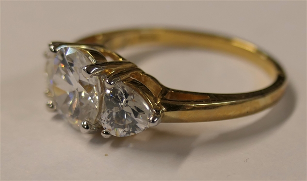 Gold Over Sterling Silver Ring with 3 Stones - Ring Size 7