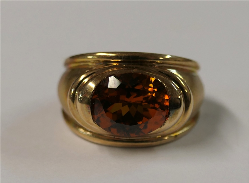 Pretty Gold Over Sterling Silver Ring with Oval Citrine Center Stone - Ring Size 7