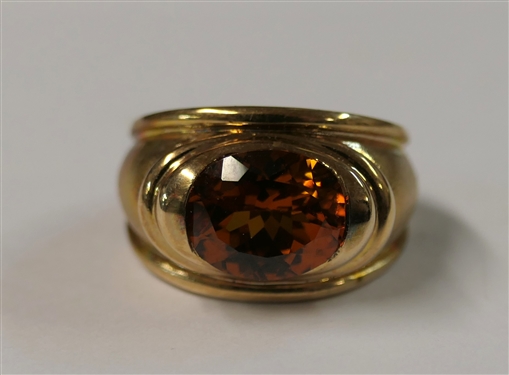 Pretty Gold Over Sterling Silver Ring with Oval Citrine Center Stone - Ring Size 7