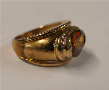 Pretty Gold Over Sterling Silver Ring with Oval Citrine Center Stone - Ring Size 7