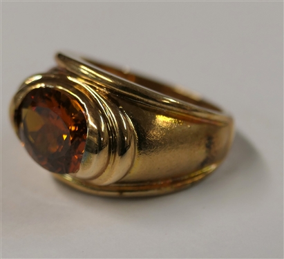 Pretty Gold Over Sterling Silver Ring with Oval Citrine Center Stone - Ring Size 7