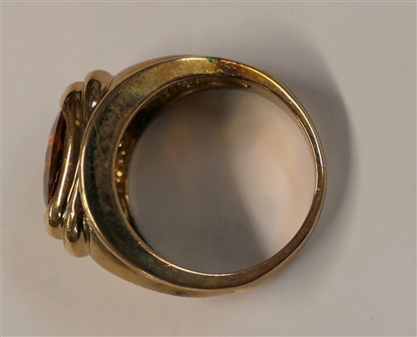 Pretty Gold Over Sterling Silver Ring with Oval Citrine Center Stone - Ring Size 7