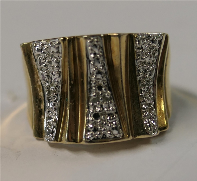 Pretty Diamond Cut Gold Over Sterling Silver Ring - Wider Crown with Diamond Cut Channels - Ring Size 7