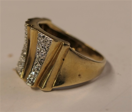 Pretty Diamond Cut Gold Over Sterling Silver Ring - Wider Crown with Diamond Cut Channels - Ring Size 7